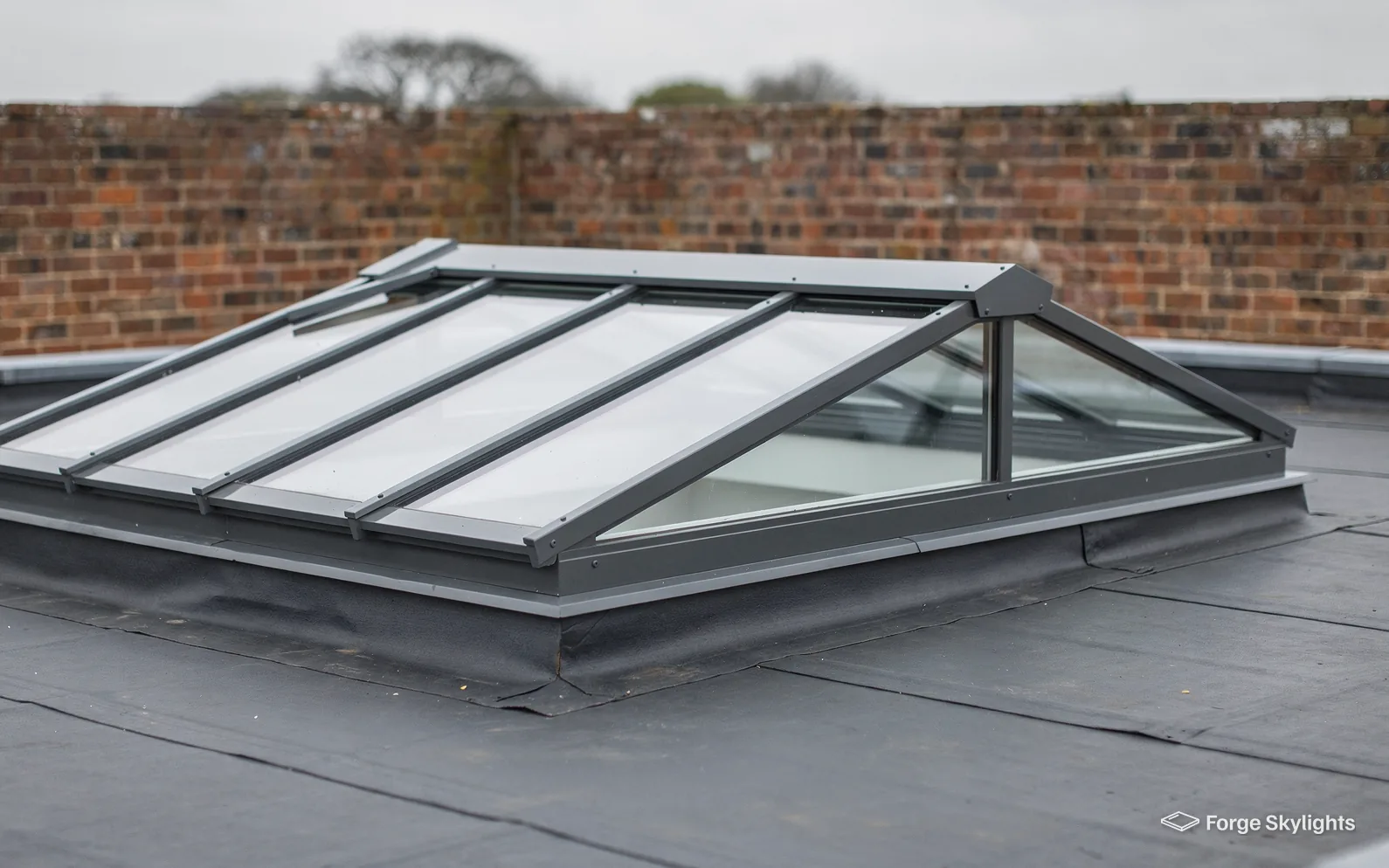 A ridged rooflight on a flat roof